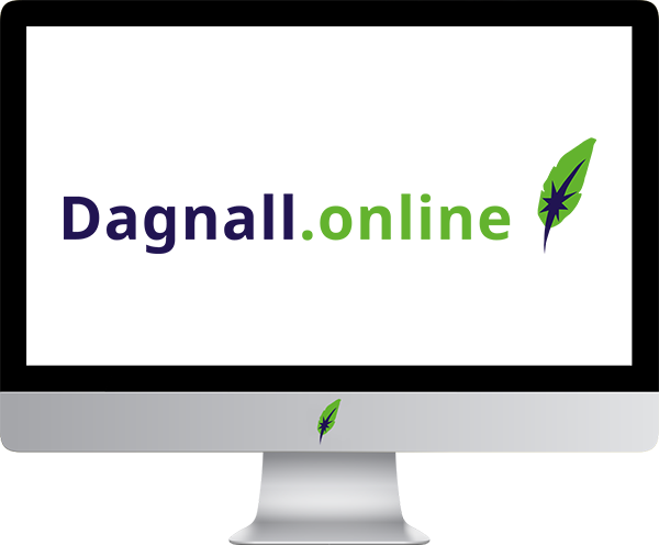 Computerscherm met logo Dagnall.online - in kleur op transparante achtergrond - 600 * 496 pixels